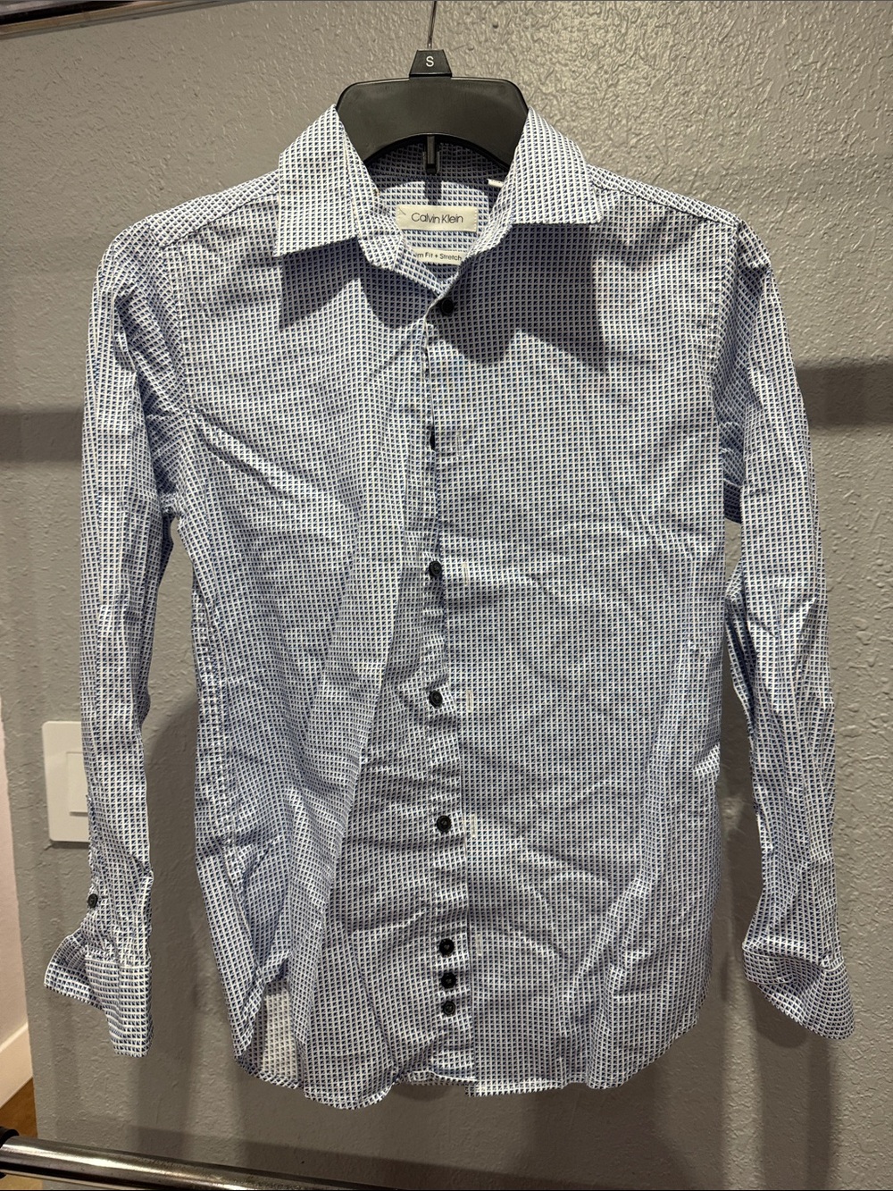 Calvin Klein Blue and White Micro-Check Button-Down Shirt